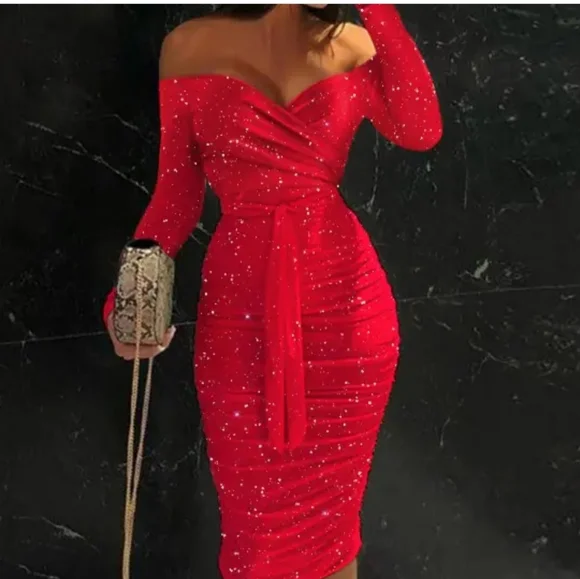 Glittery Ruched Red Dress - Picture 2 of 3